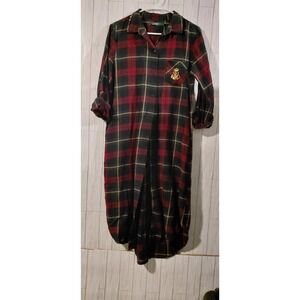 Lauren Ralph Lauren Plaid Flannel Sleep Shirt Nightgown Red Green Crest Medium